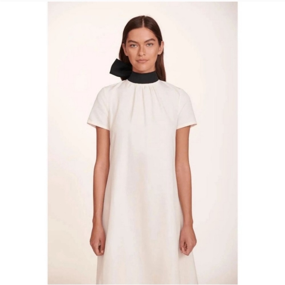 NWT STAUD Ilana dress open back maxi gown bow tie short sleeve black and ivory - Picture 4 of 4